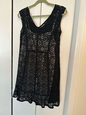 Nanette Lepore Black Lace Sleeveless V-Neck Dress